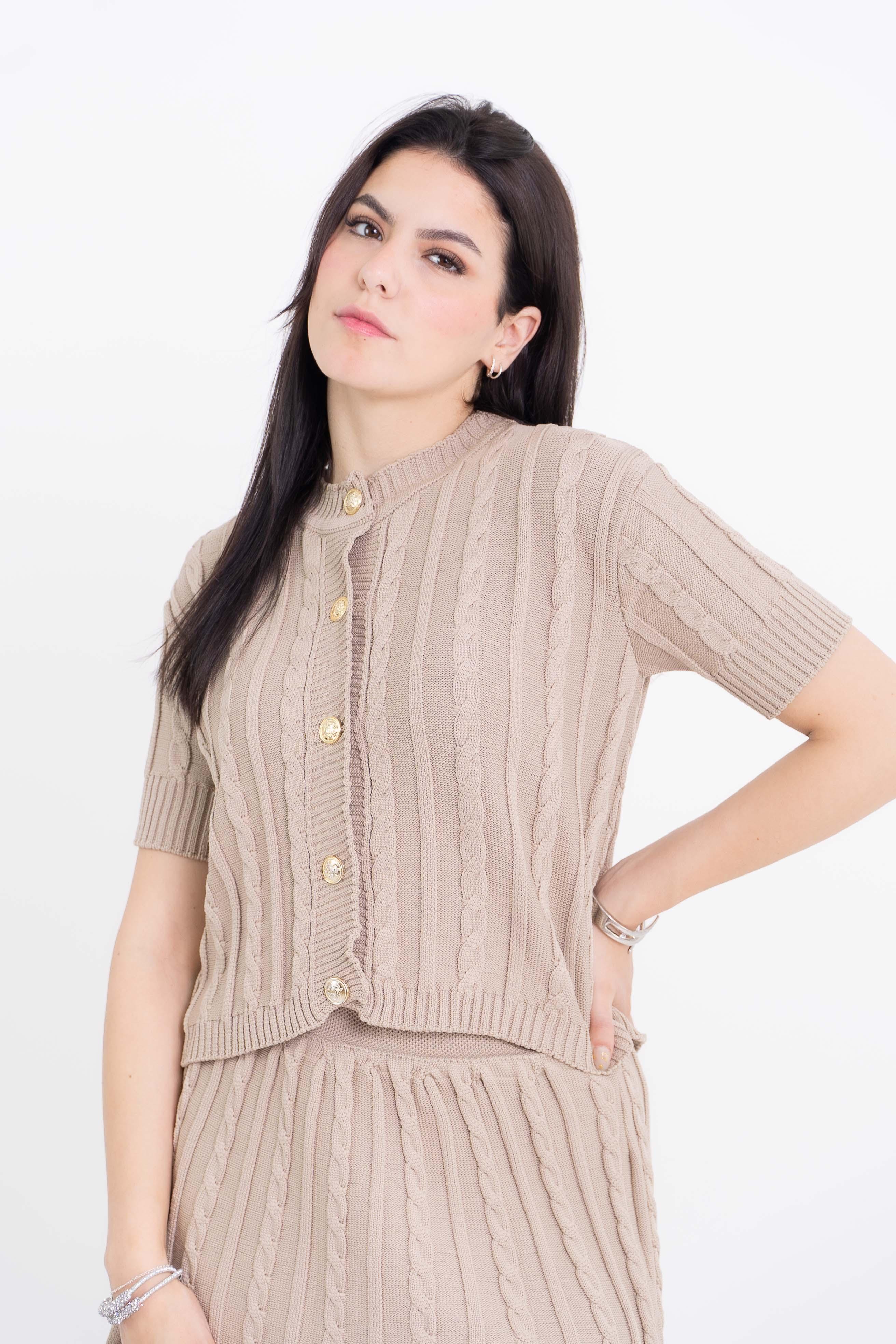 Conjunto Trançado Casaco e Mini Saia