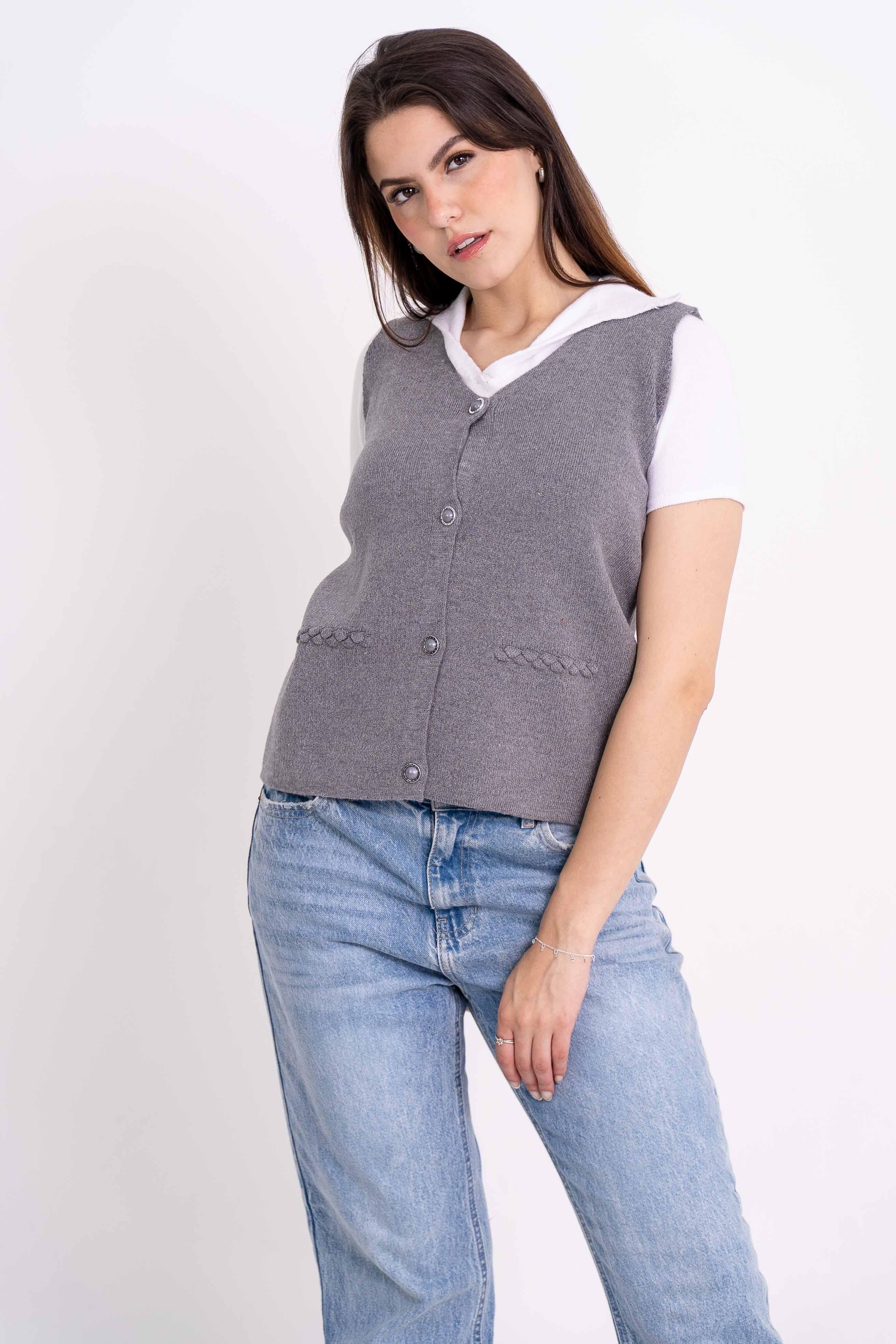 Colete Detalhes Tranças Botões