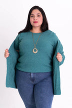 Conjunto Plus Size de Tricot Feminino com Blusa e Cardigan