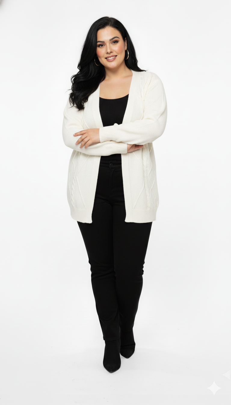 Casaco de Tricot Feminino Losango Plus Size