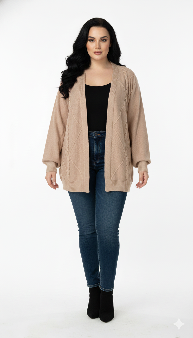 Casaco de Tricot Feminino Losango Plus Size