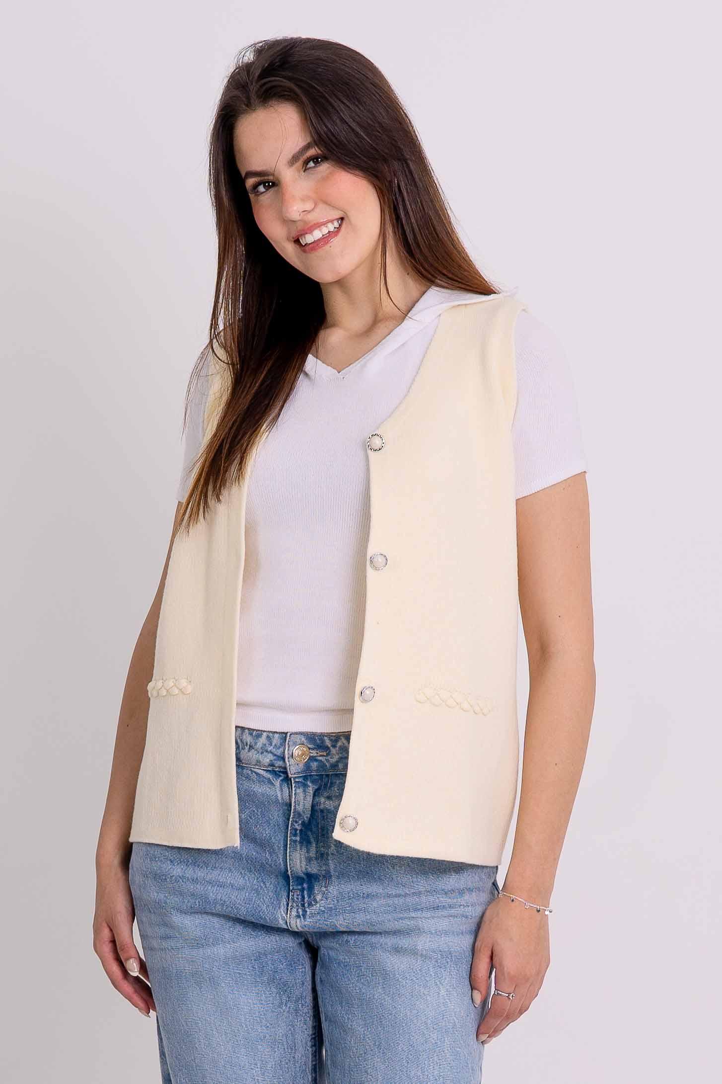 Colete Detalhes Tranças Botões