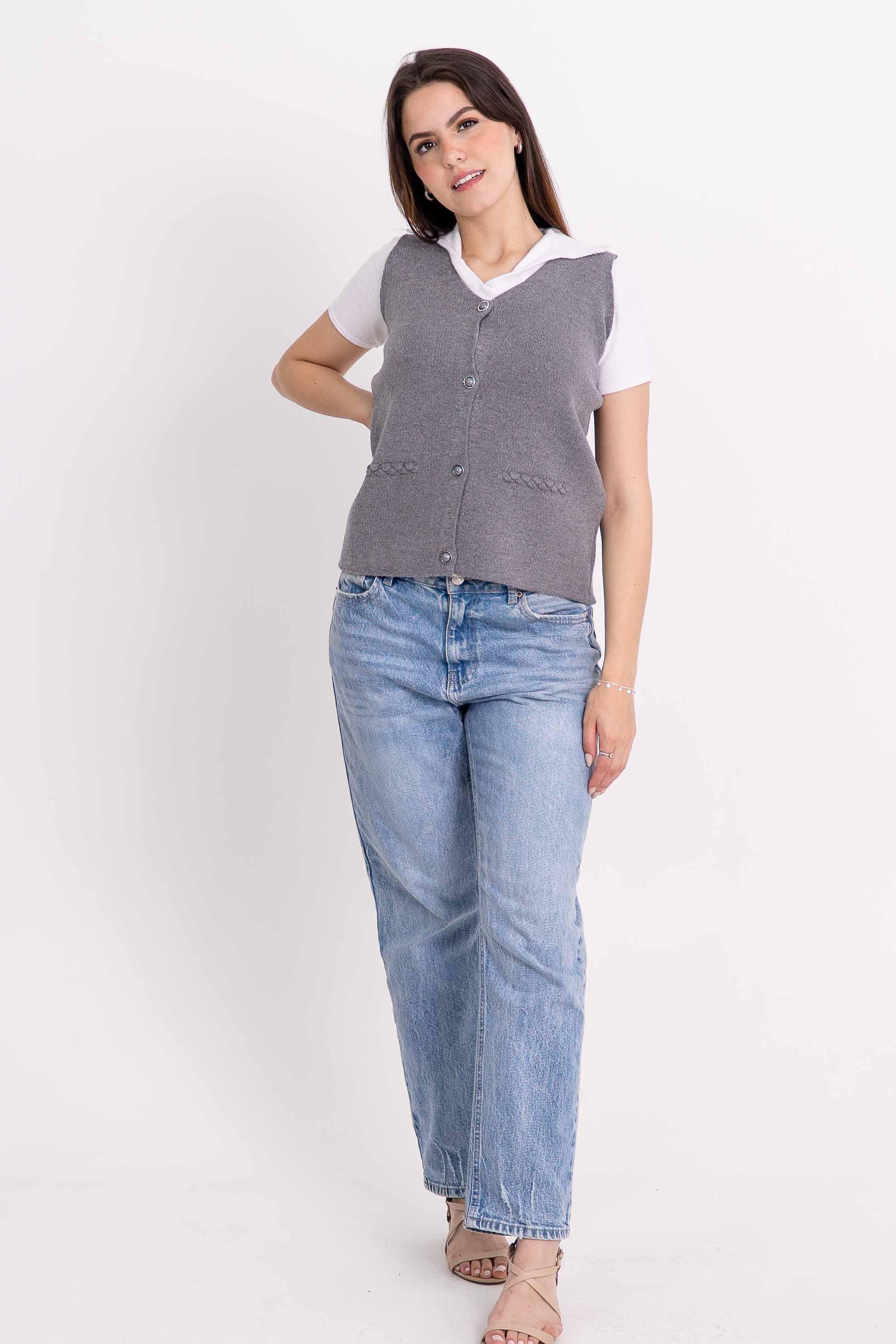 Colete Detalhes Tranças Botões