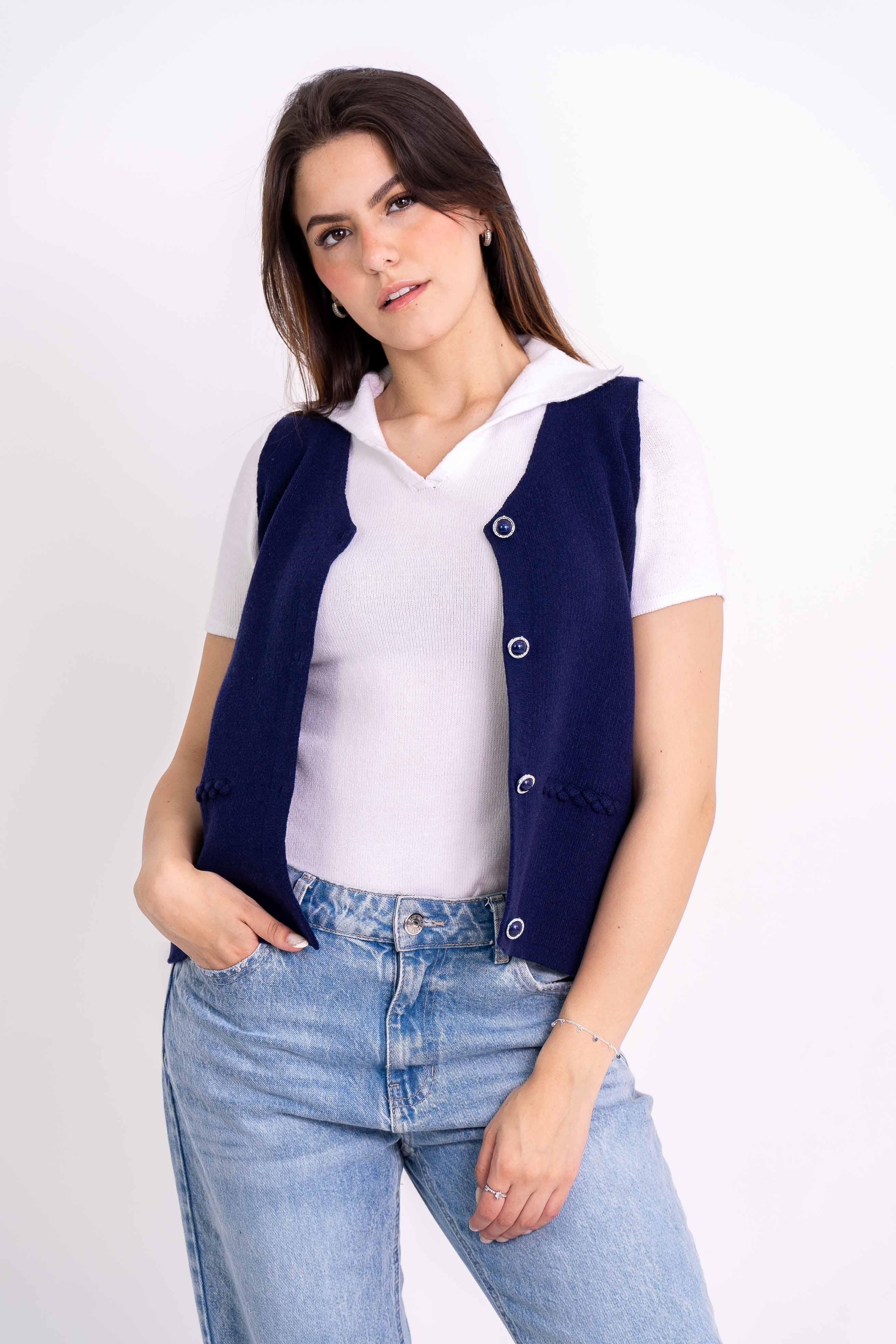 Colete Detalhes Tranças Botões