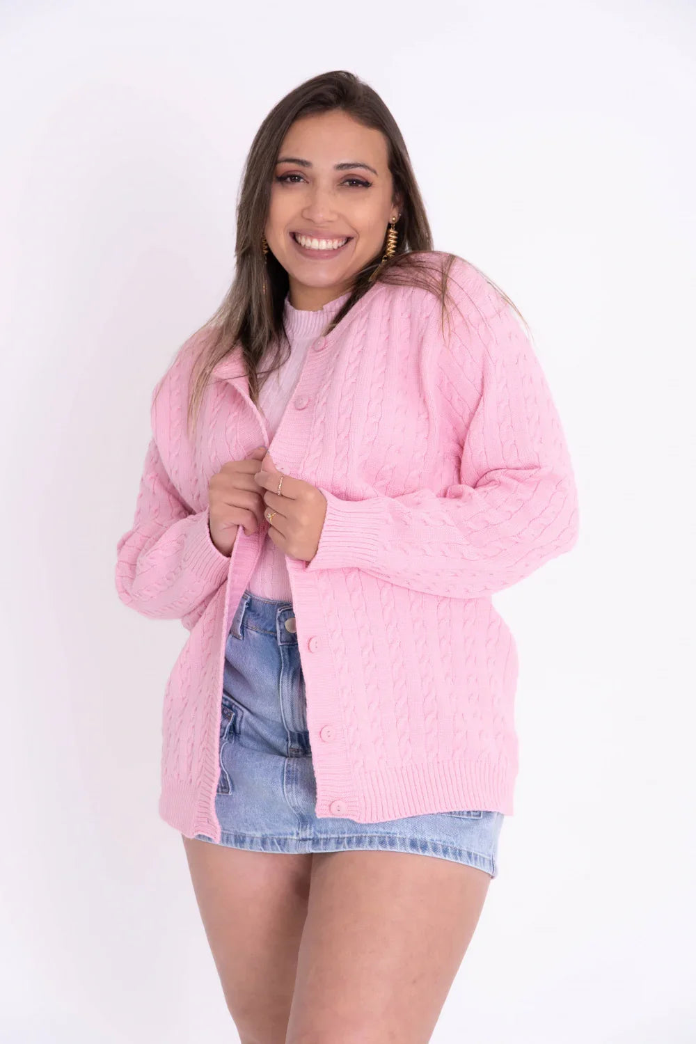 Casaco de Tricot Feminino com Botões Plus Size