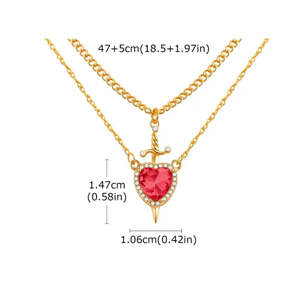 Colar Pingente Coração e Espada com Zircão Banhado a Ouro