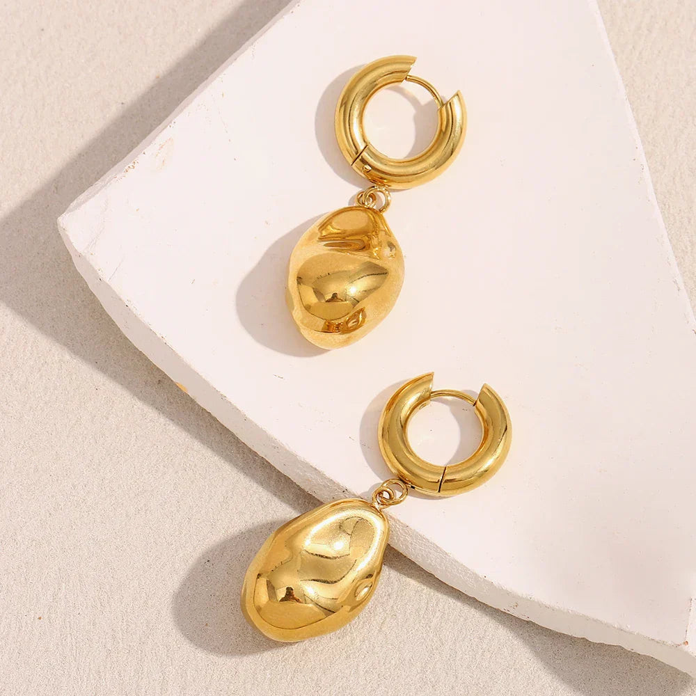 Brinco Argola Luxo com Pingente Duplo Banhado a Ouro 18K