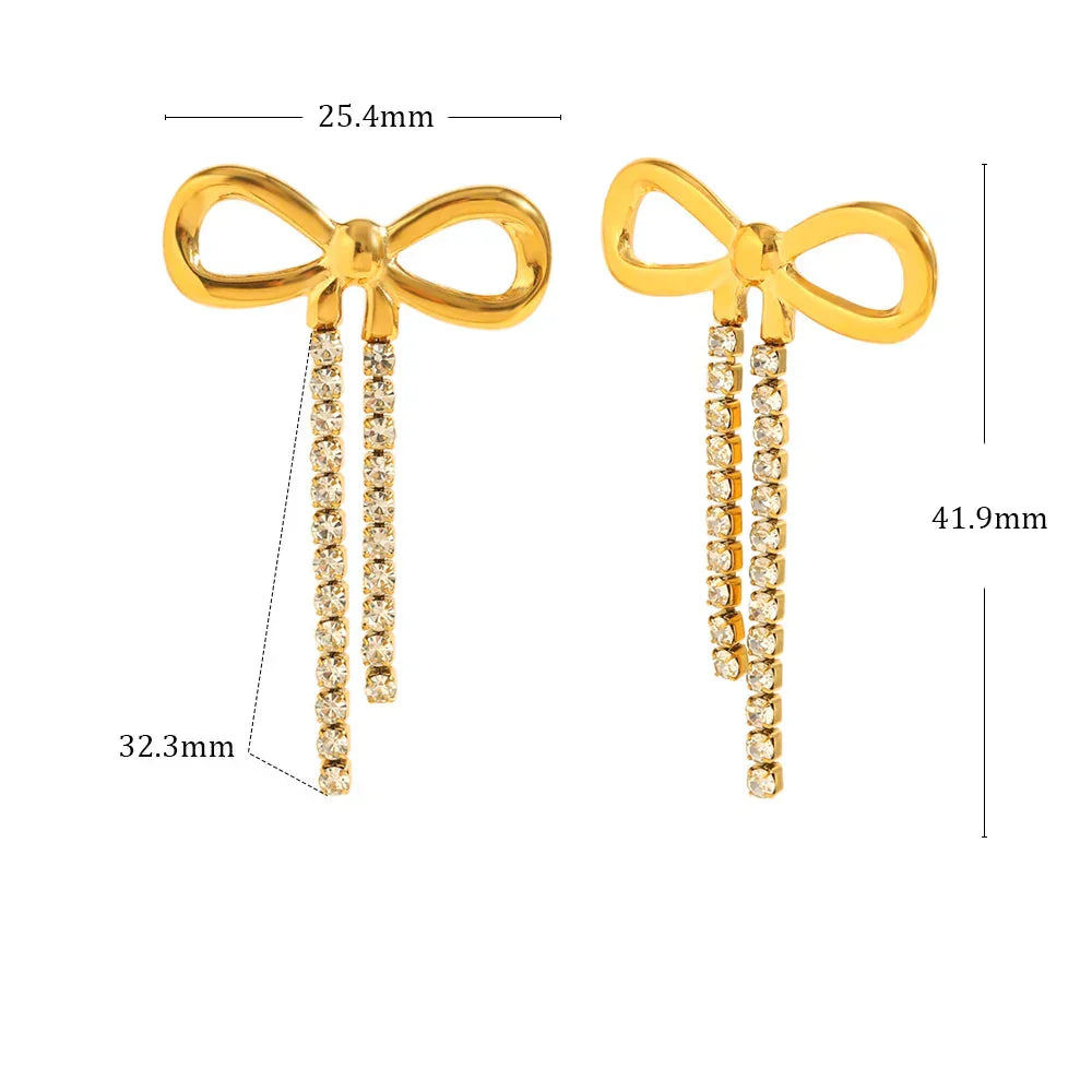 Brincos Luxuosos Bowknot com Zircão Banhados a Ouro