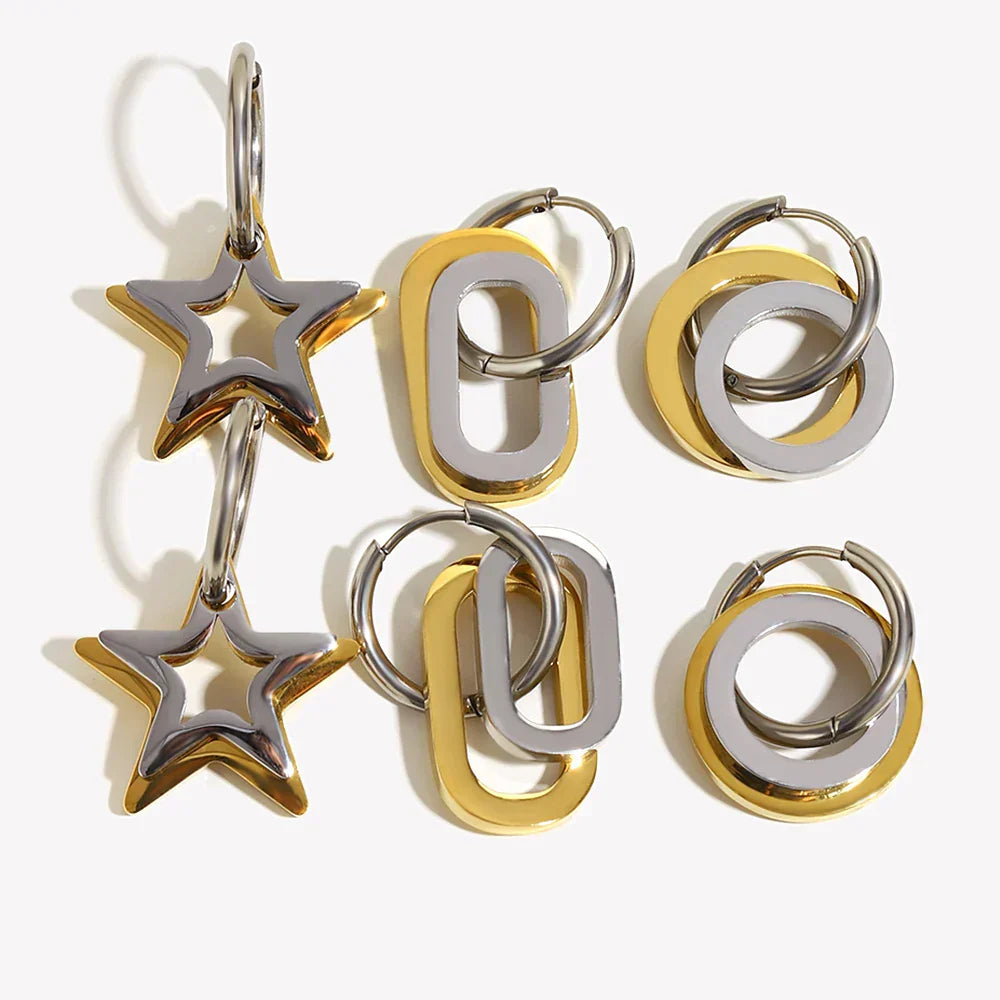 Brincos E.B.belle Dois Tons 18k Ouro Banhado