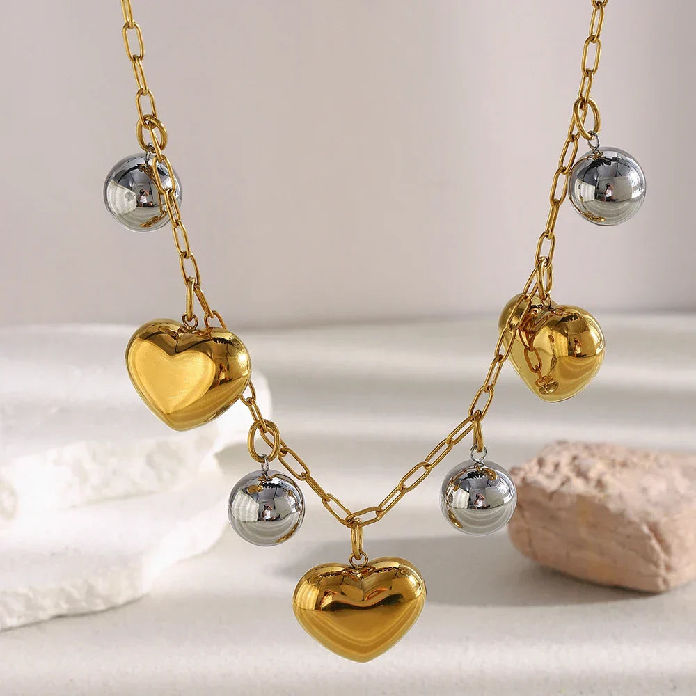 Colar Charme Coração Duplo Banhado a Ouro 18K