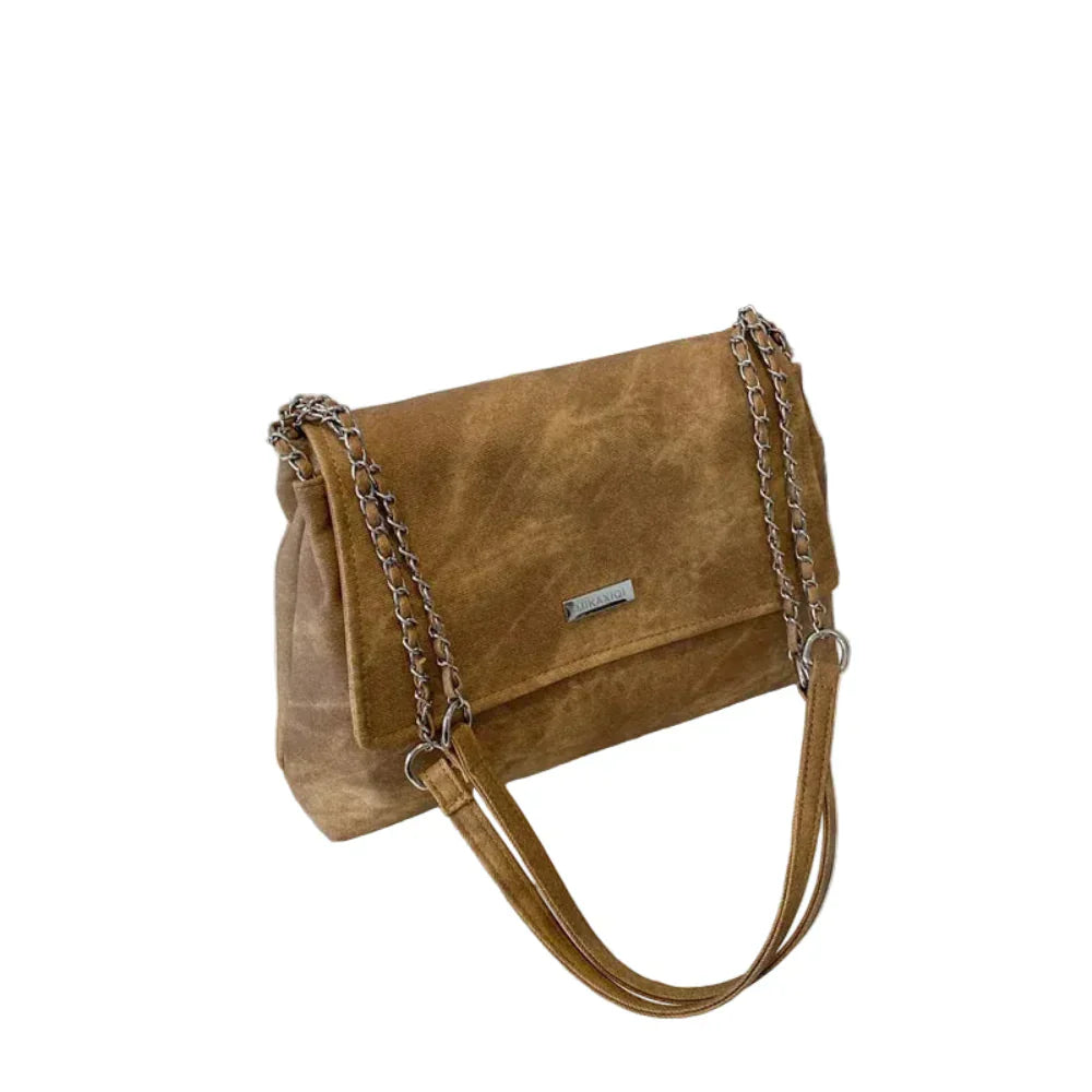 Elegante Bolsa Retro de Couro com Corrente para Mulheres
