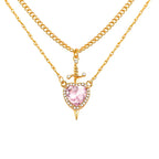 Colar Pingente Coração e Espada com Zircão Banhado a Ouro