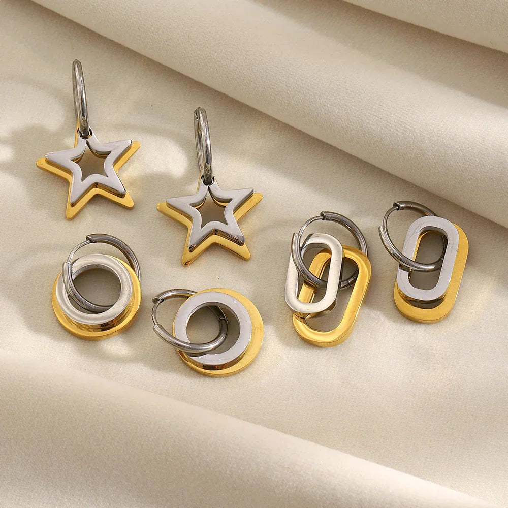 Brincos E.B.belle Dois Tons 18k Ouro Banhado