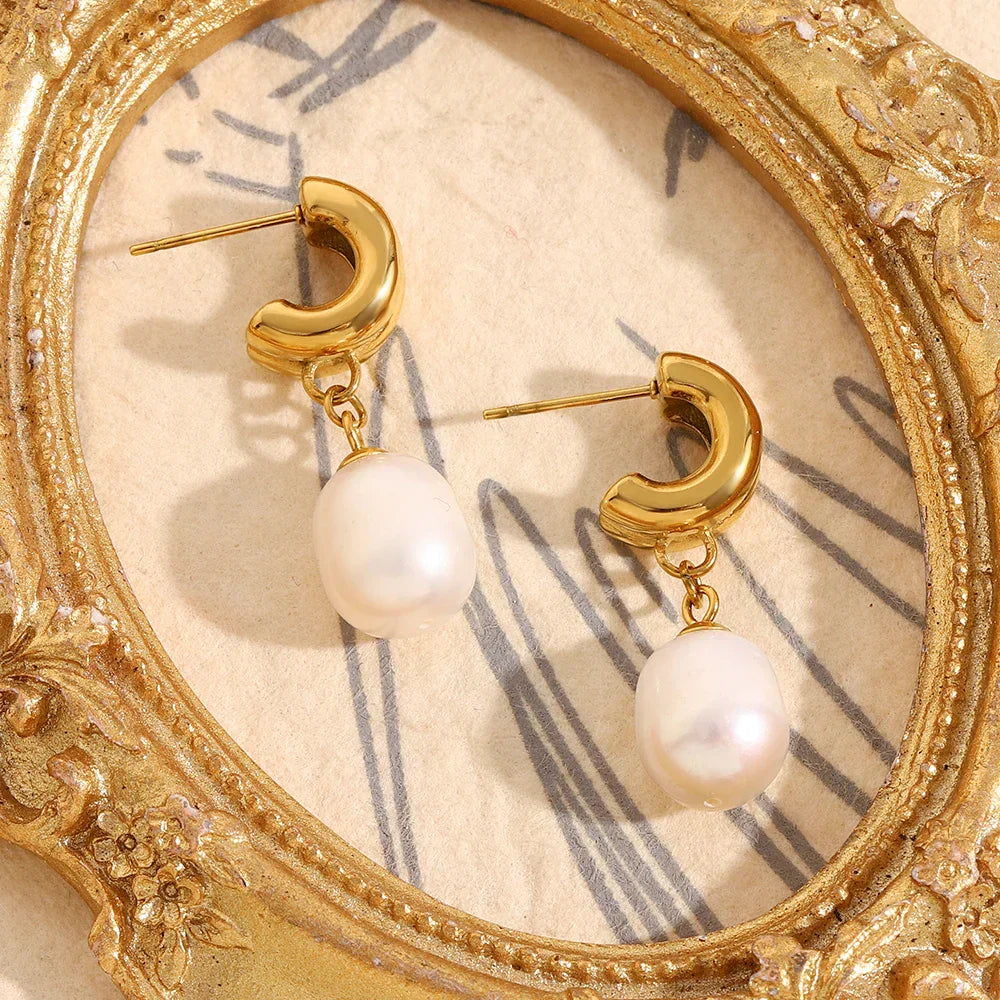 Brincos de Pérola em Aço Inoxidável Hipoalergênico