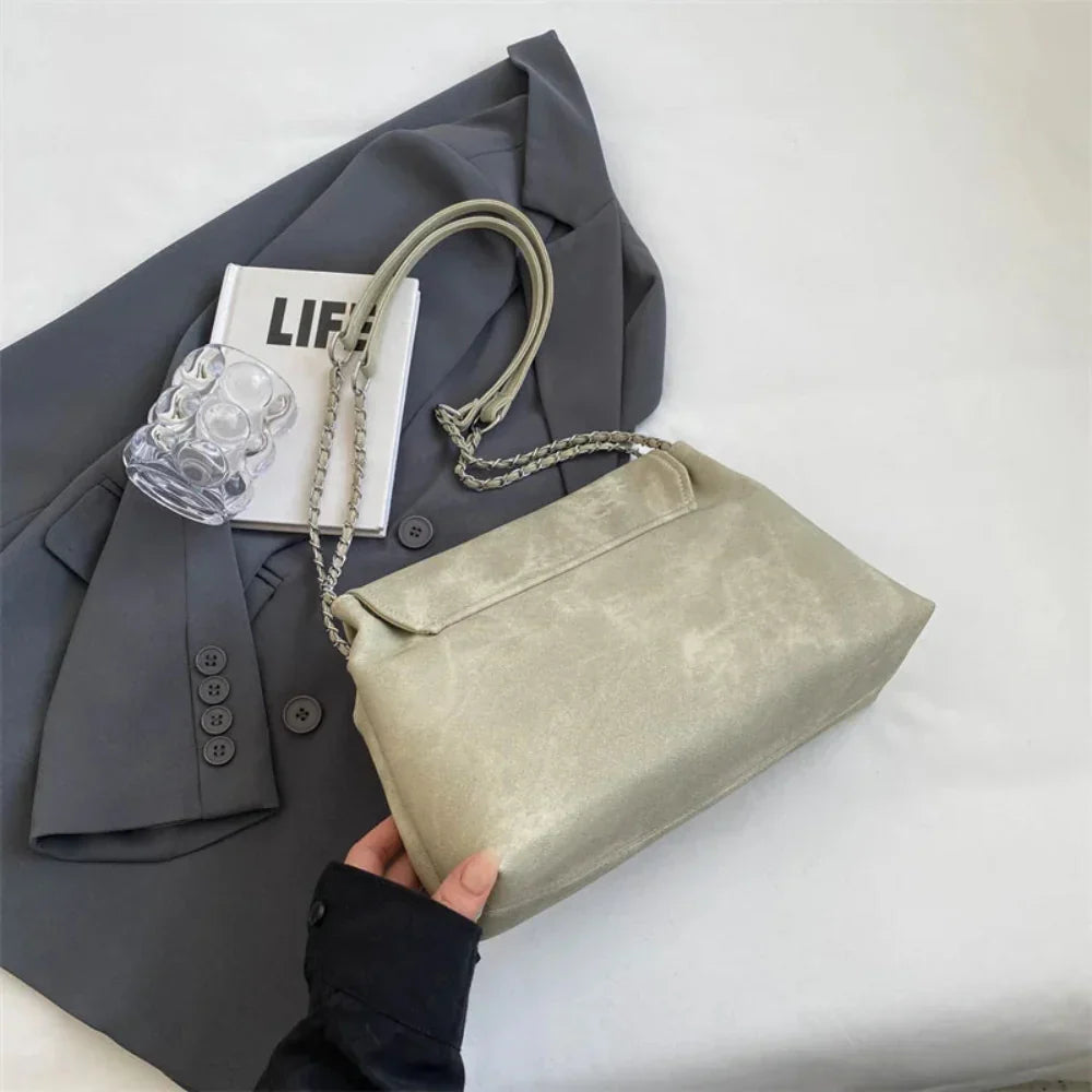 Elegante Bolsa Retro de Couro com Corrente para Mulheres