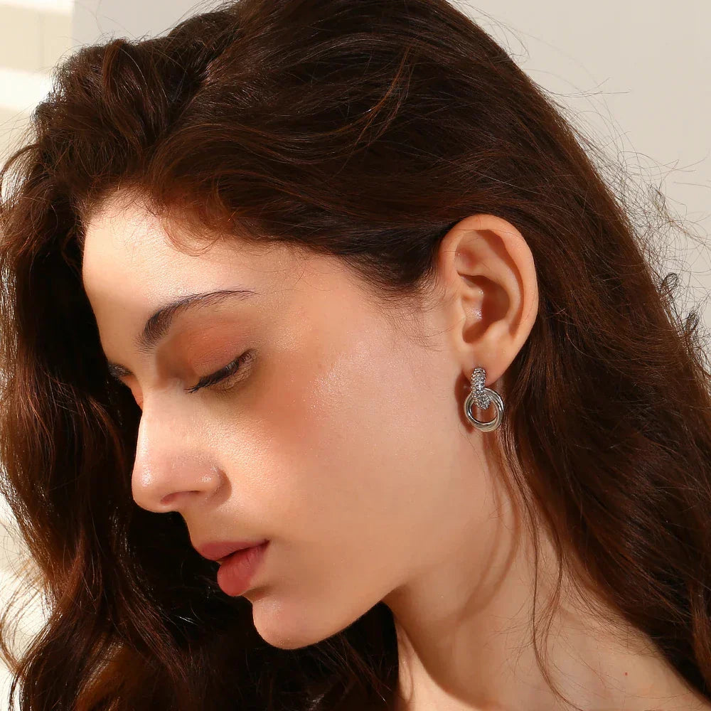 Brincos Duplos de Zircão em Aço Inoxidável