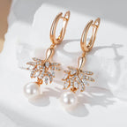 Brincos Florais Pérola com Zircão Natural em Ouro Rosa