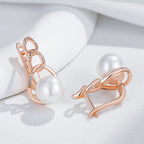 Brincos Geométricos de Pérola com Zircão Natural em Ouro Rosa