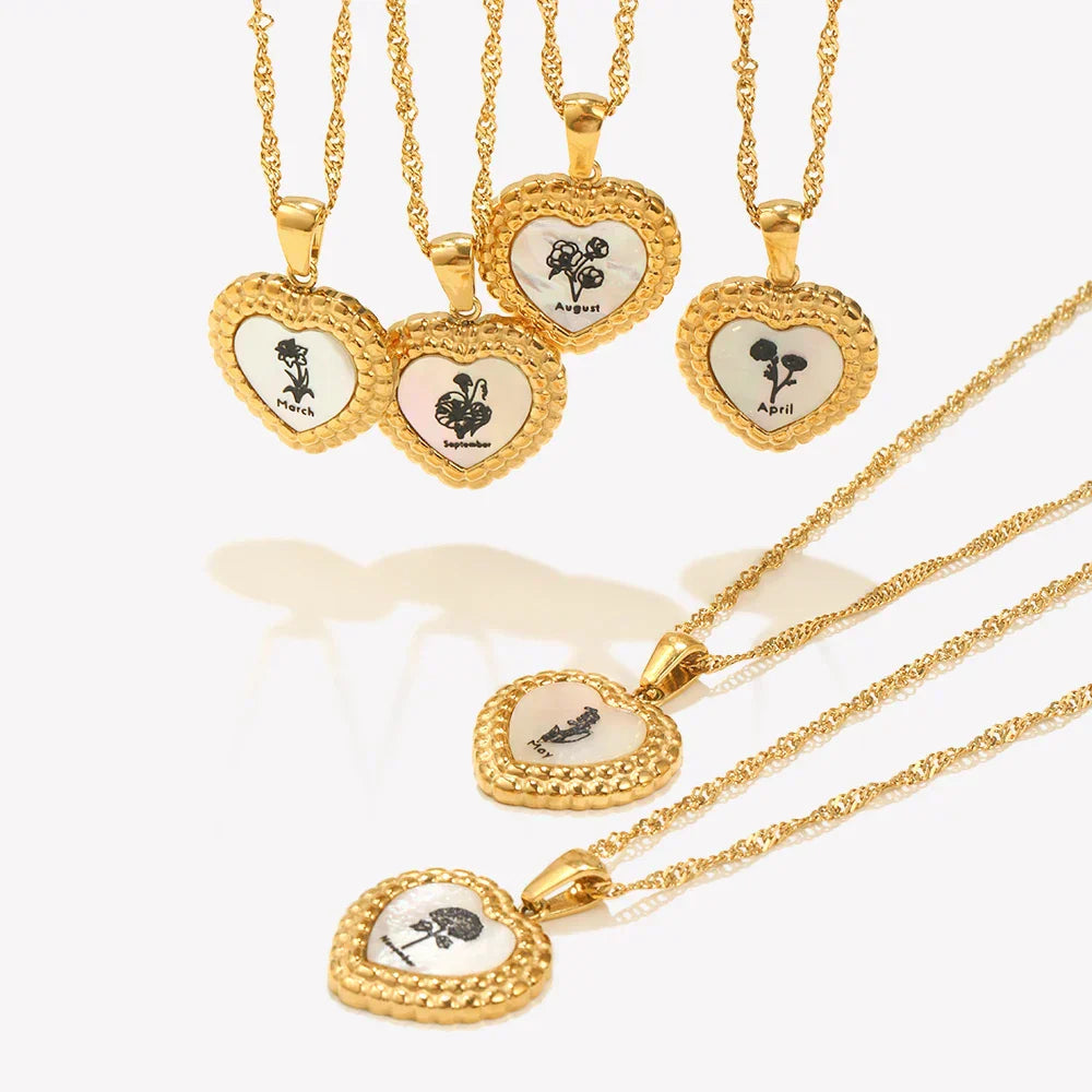 Colar Vintage Coração Flor Aço Inoxidável