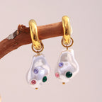 Brincos Elegantes com Pérola e Strass em Aço Inoxidável