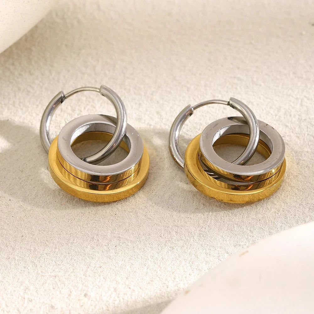 Brincos E.B.belle Dois Tons 18k Ouro Banhado