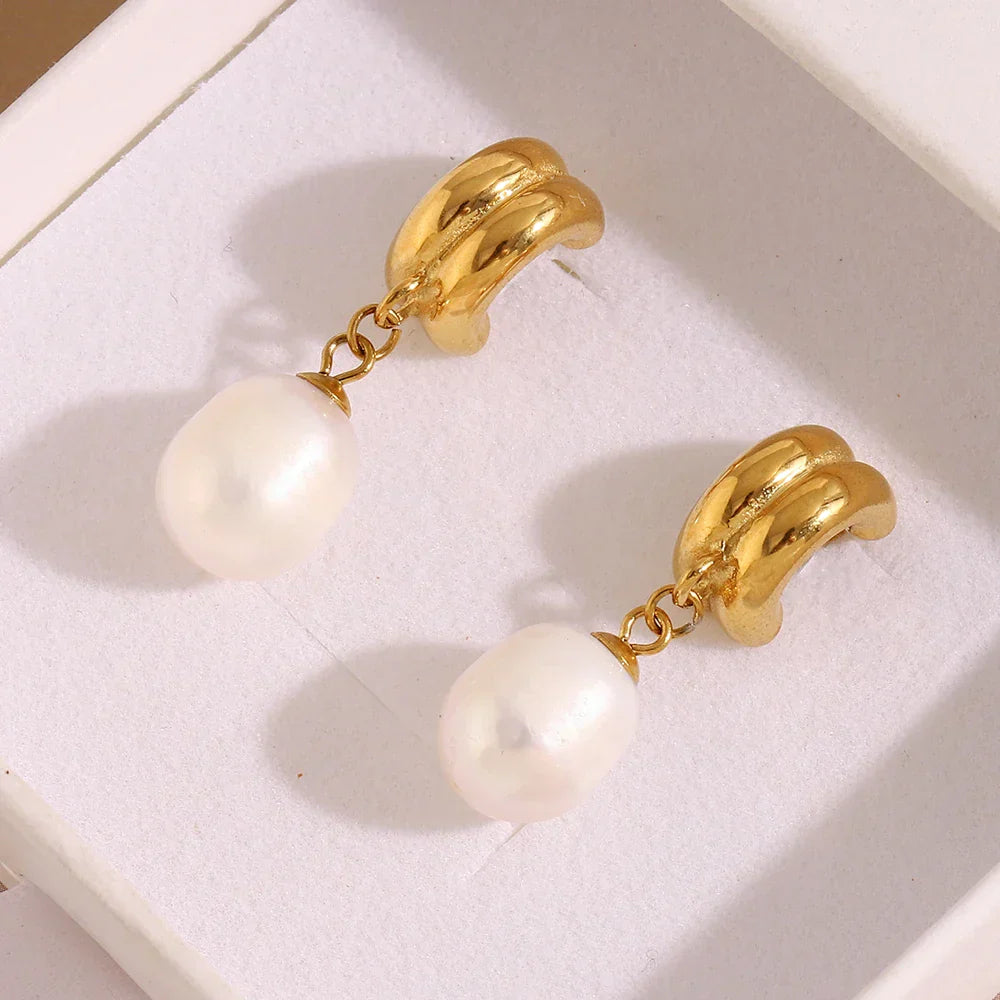 Brincos de Pérola em Aço Inoxidável Hipoalergênico