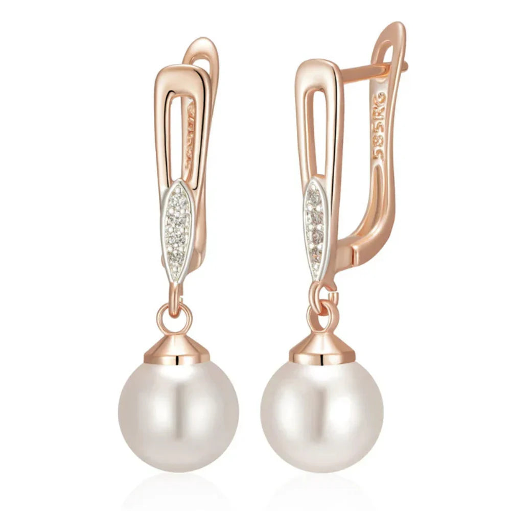 Brincos Geométricos de Pérola Luxo Ouro Rosa 585