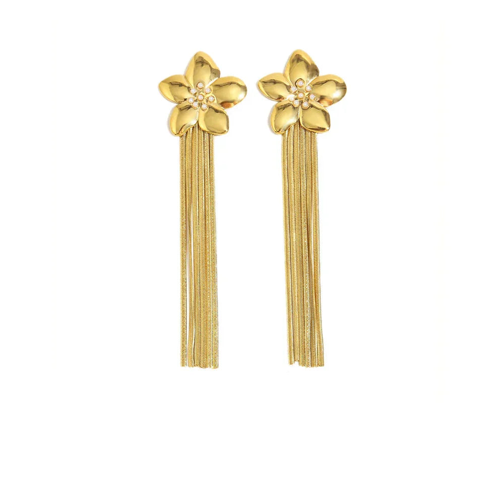 Brincos Florais de Borla Banhados a Ouro 18K