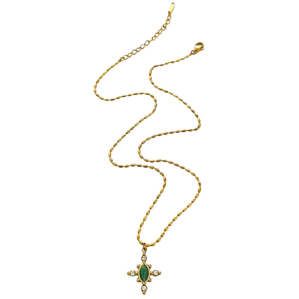 Colar Vintage Geométrico com Pedra Natural e Strass