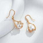 Brincos Elegantes de Pérolas com Zircão Natural