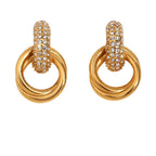 Brincos Duplos de Zircão em Aço Inoxidável