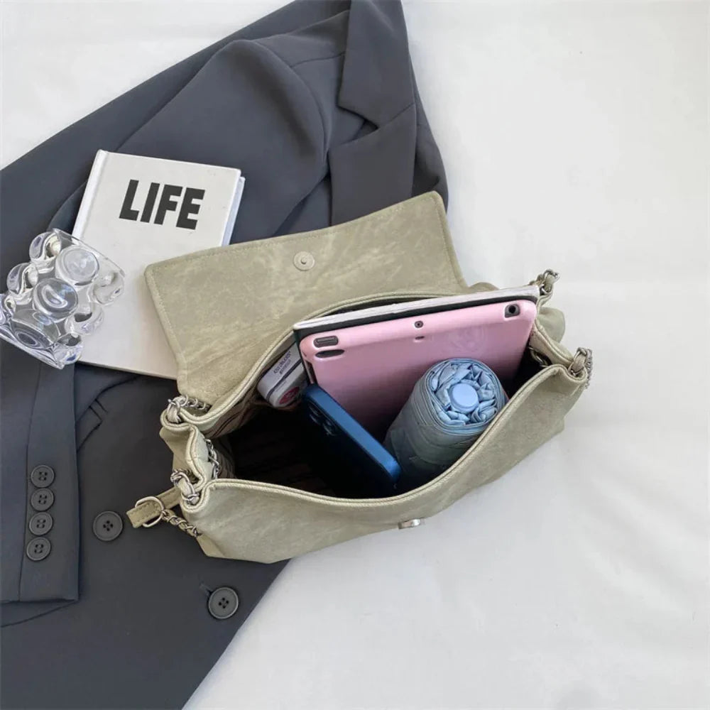 Elegante Bolsa Retro de Couro com Corrente para Mulheres