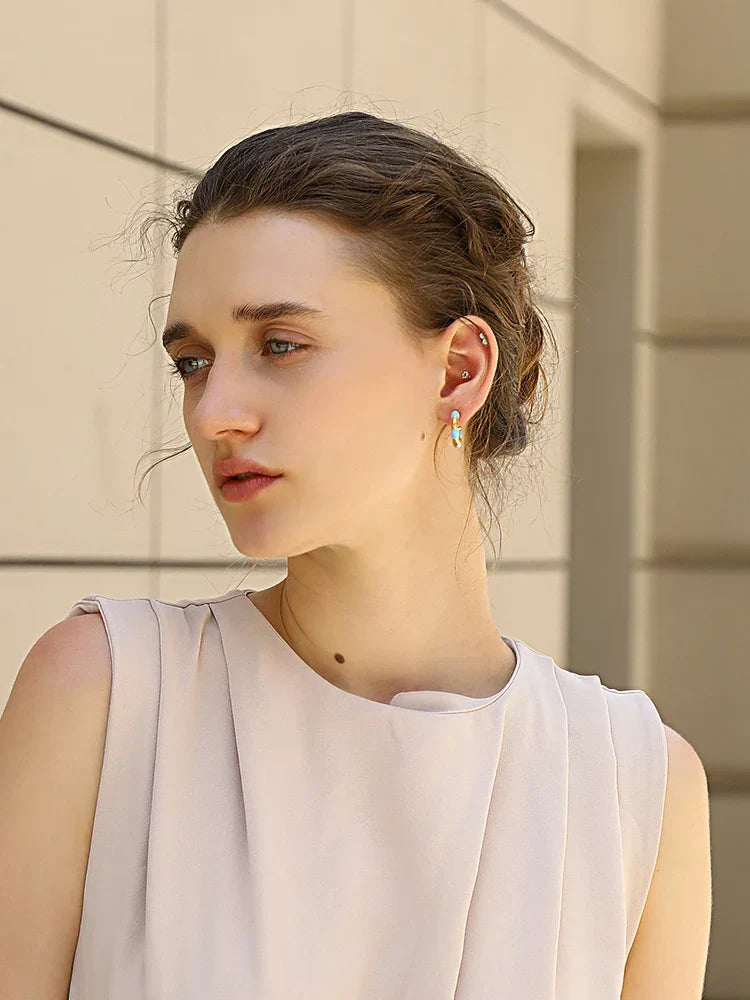 Brinco E.B.belle Gota de Óleo Azul Banhado a Ouro 18K