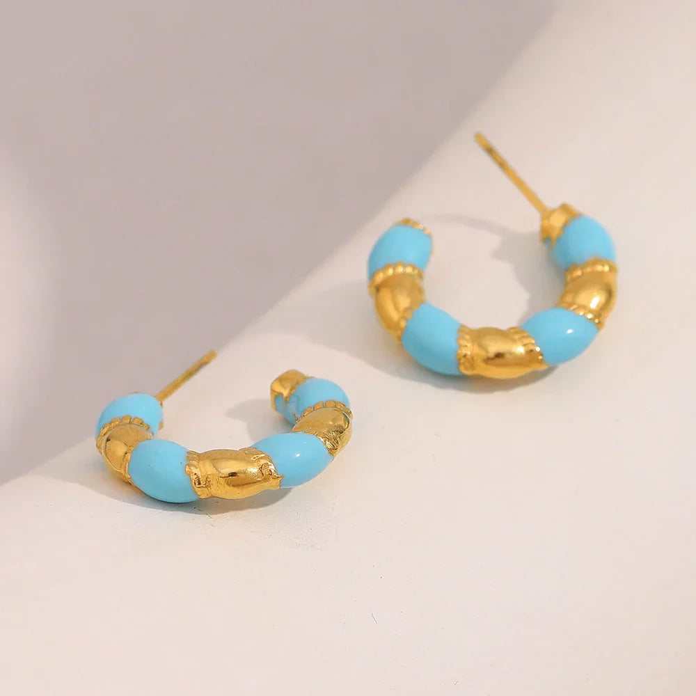 Brinco E.B.belle Gota de Óleo Azul Banhado a Ouro 18K