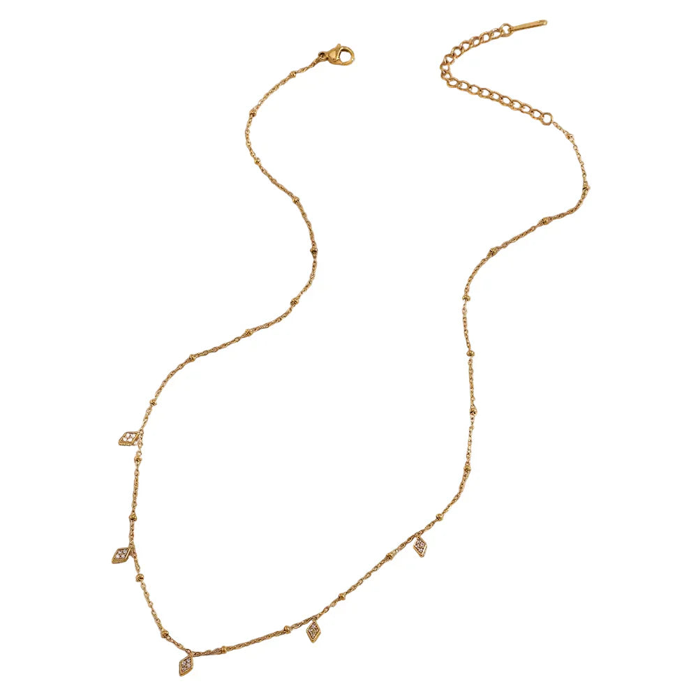 Colar Pingente Rhombus Zircão 18K Banhado a Ouro