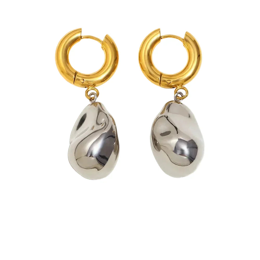 Brinco Argola Luxo com Pingente Duplo Banhado a Ouro 18K