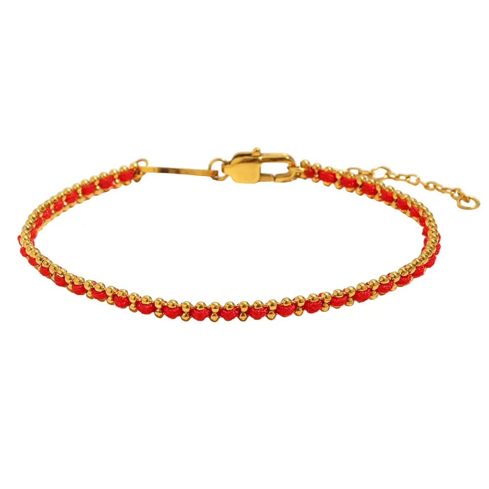 Pulseira Luxuosa de Contas Vermelhas Banhada a Ouro 18K