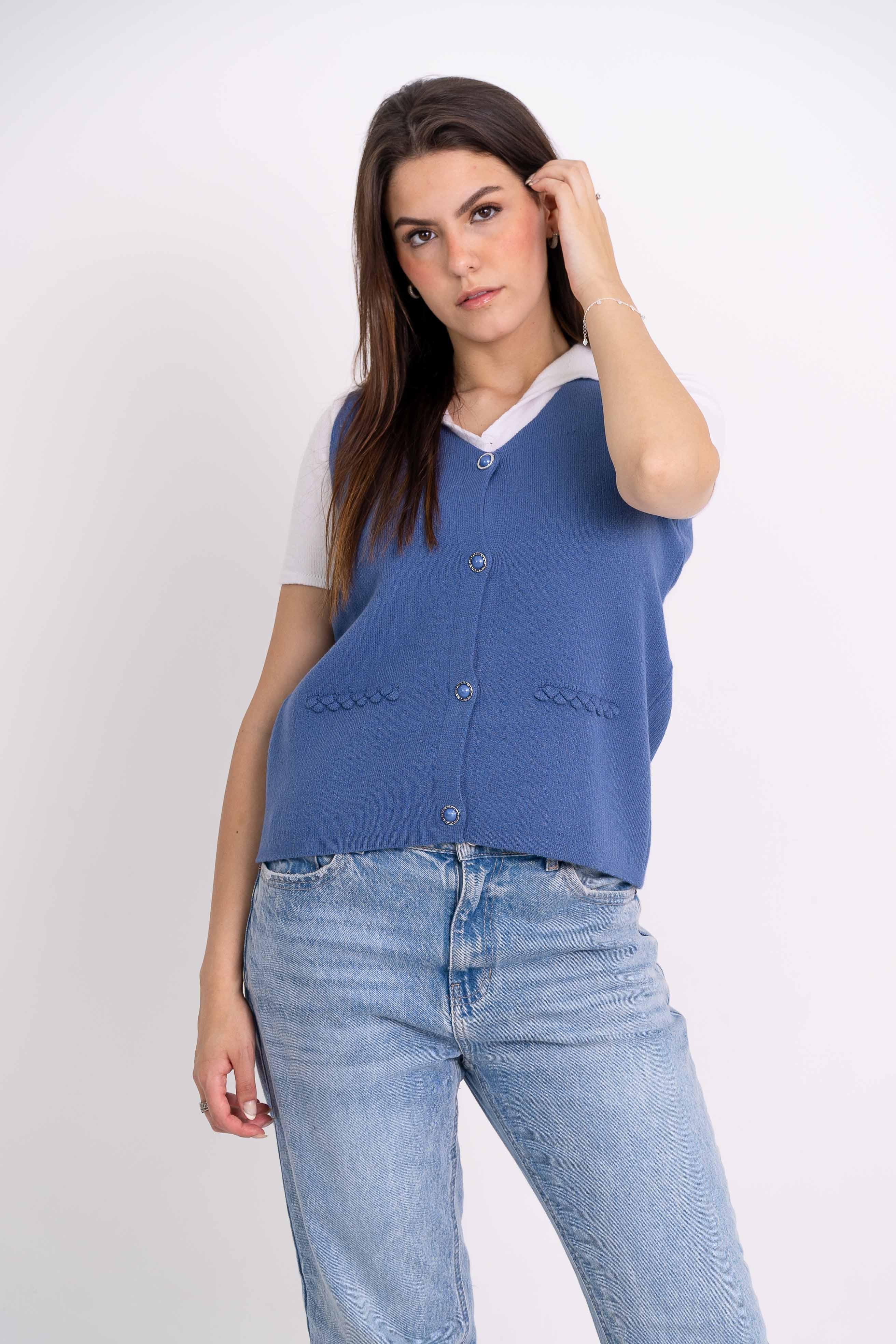 Colete Detalhes Tranças Botões