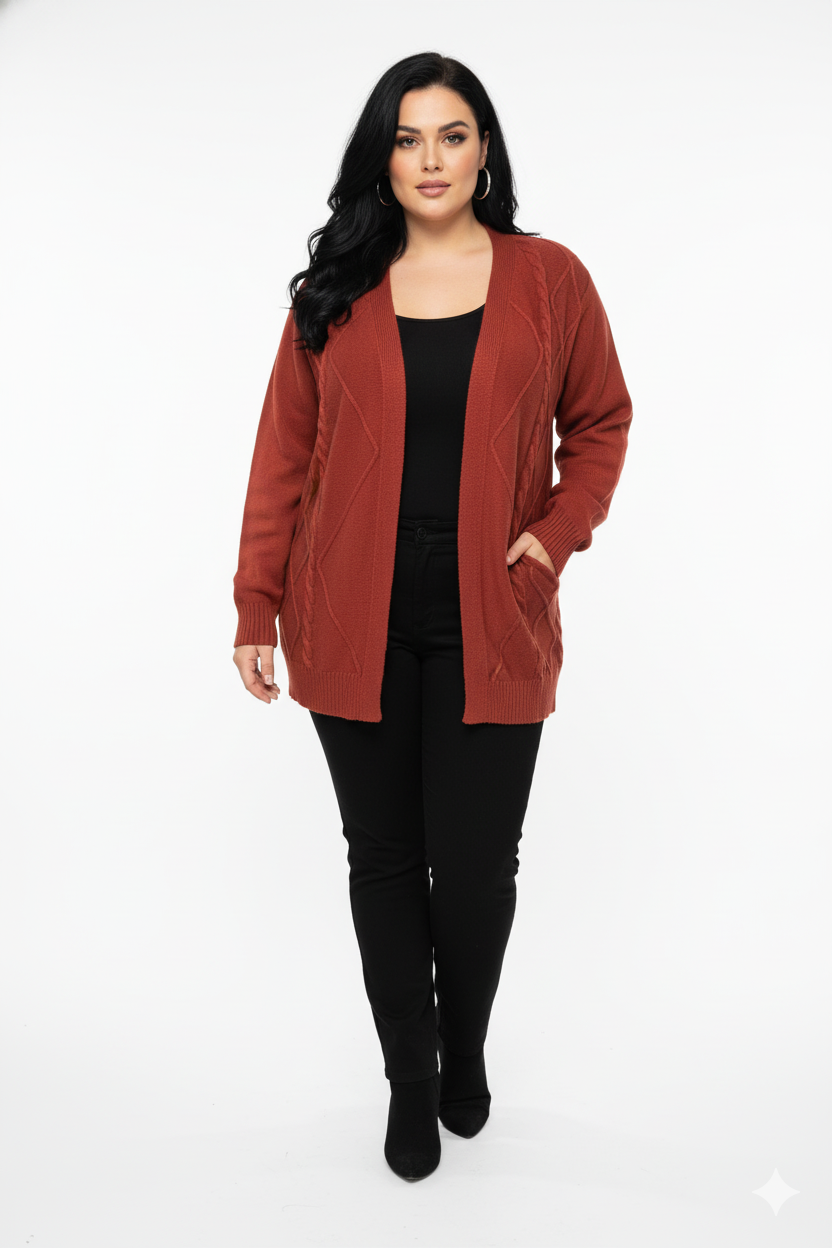 Casaco de Tricot Feminino Losango Plus Size