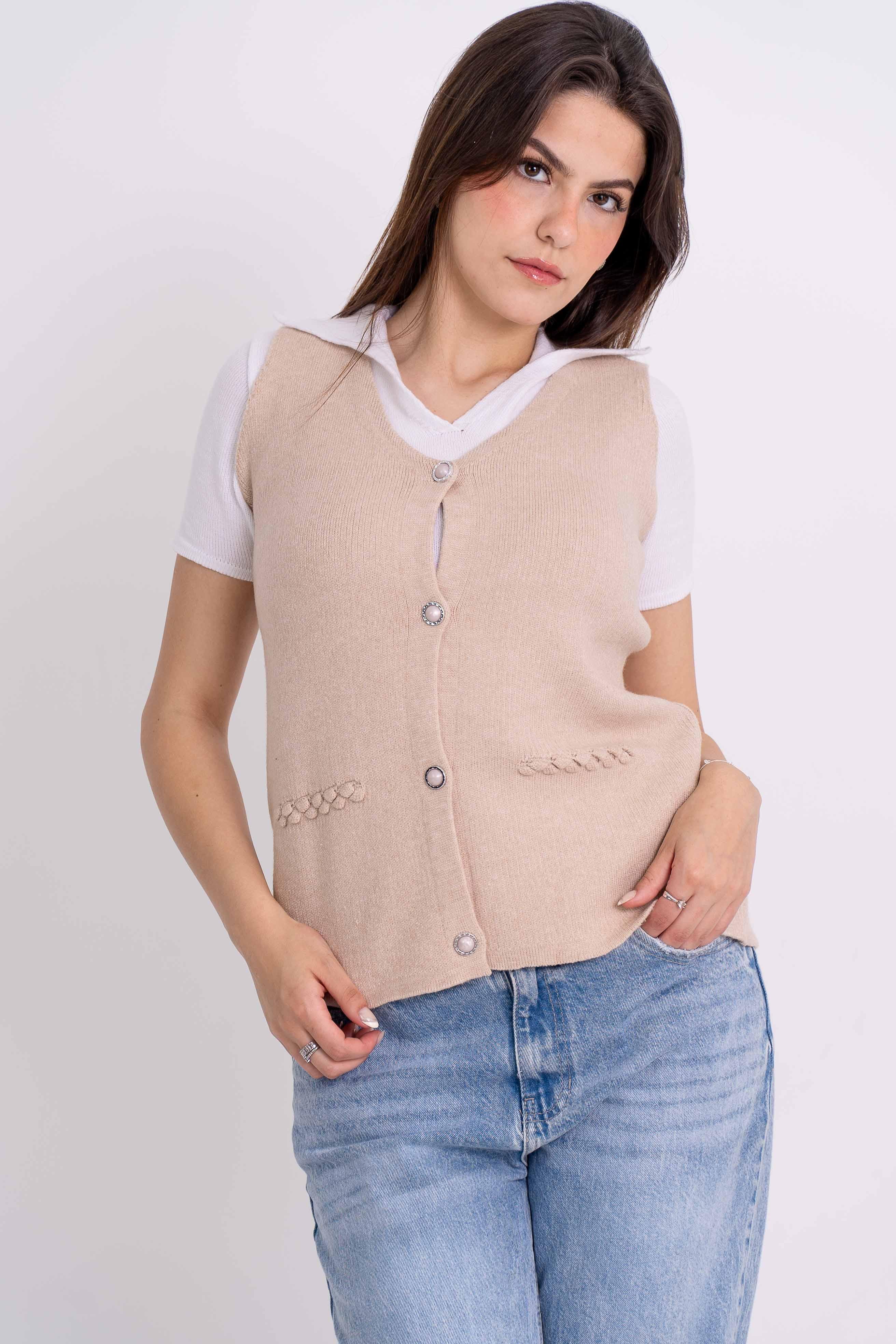 Colete Detalhes Tranças Botões