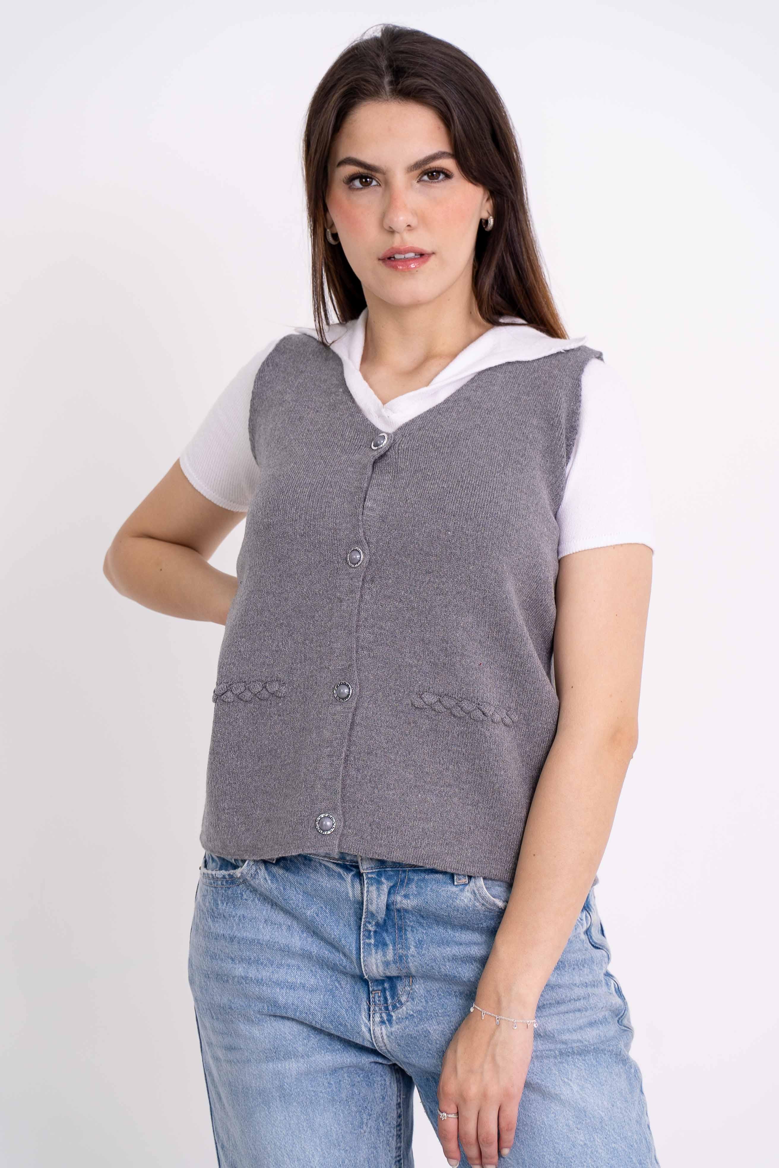 Colete Detalhes Tranças Botões