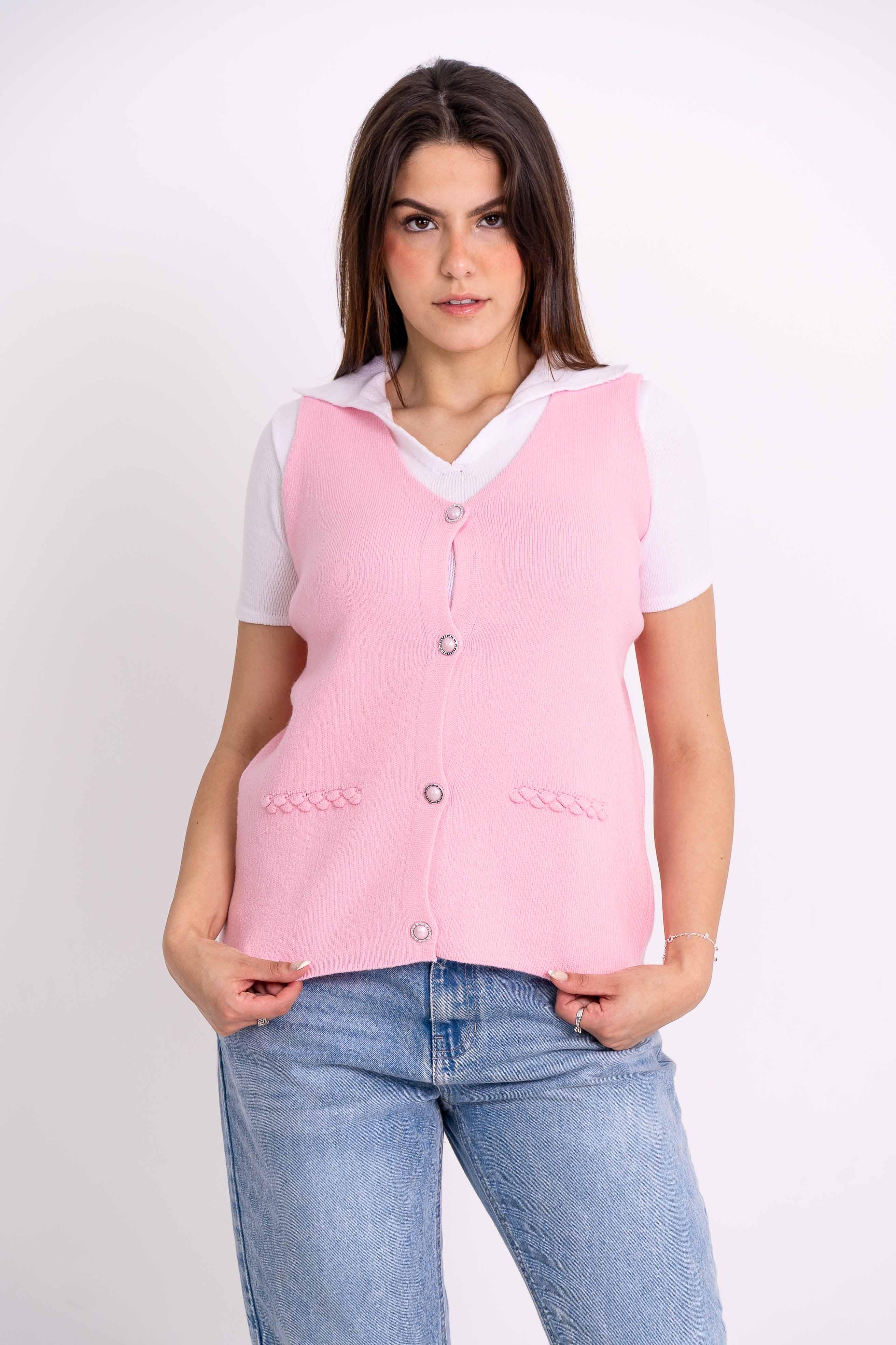 Colete Detalhes Tranças Botões